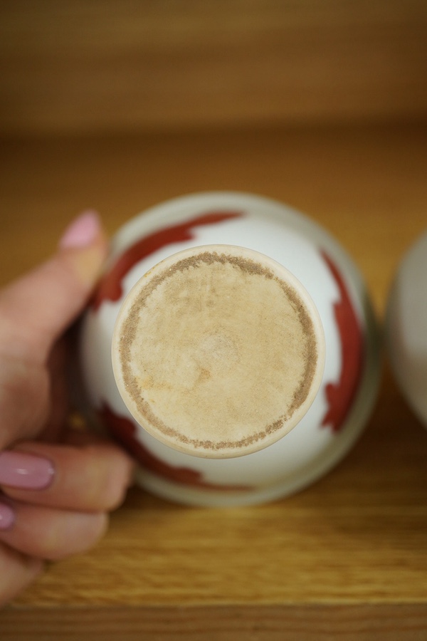 A small Chinese stem cup with iron red and blue and white vase, largest 20cm. Condition - good